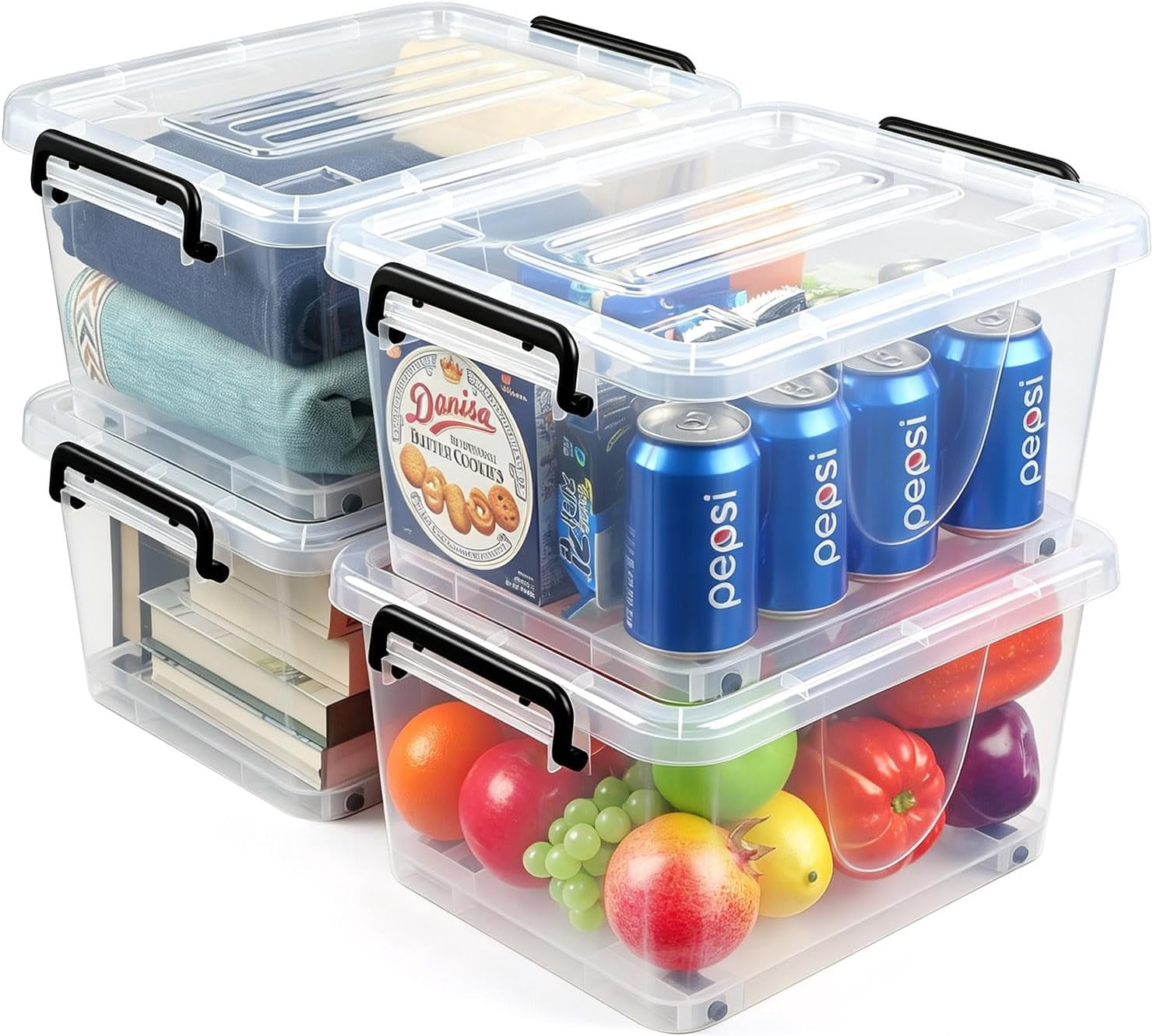 13L Storage Bins with Lids, 4 Pack Clear Containers Stackable Boxes ...