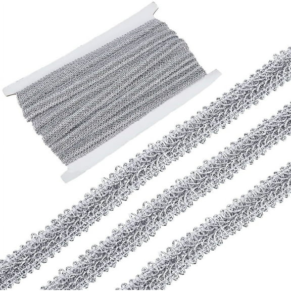 13M Metallic Yarn Ribbons Jacquard Ribbon Centipede Lace Ribbons Garment Accessories Silver 1/2 inch(14mm) about 14.22 Yards(13m)/Card