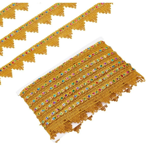13M Polyester Lace Ribbon Clothes Accessories Curtain Decoration golden Triangle 1-1/2 inch(39mm) about 14.22 Yards(13m)/card