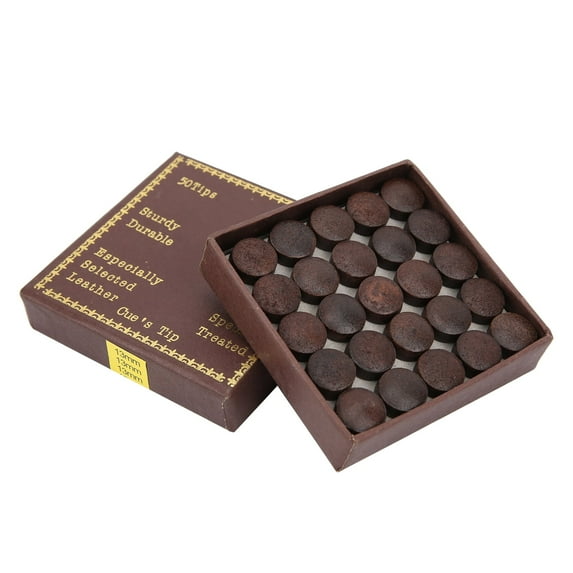 13MM Billiard Cue Heads, 50pcs/Box Nine Ball, Leather Billiard Pool Cue Tips Replacement with Storage Box for Pool Cues Stick Billiard Accessories