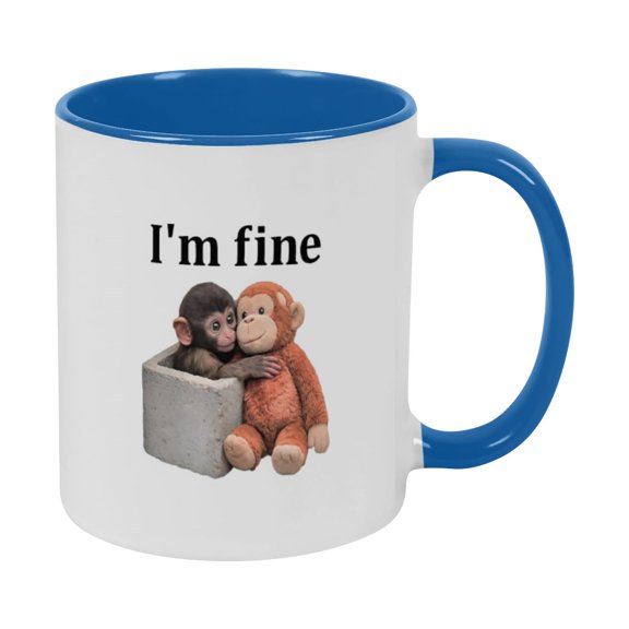 13Oz Monkey Mug, Two-Color Contrasting Ceramic Coffee Cup, Fun Water Cup with Funny "I'M Fine" Design, Decompression Mug for Home, Office, Desk, Unique Gift for Friends, 1 Cup