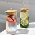 thumbnail image 1 of 13Oz Square Heat Resistant Glass Tumbler with Handle & Bow Knot - Lids & Straws Included, Transparent Drinking Glasses for Iced Coffee Juice, Valentine's Day Gift, Back-to-Sc-hool Cup for Her, 1 of 6