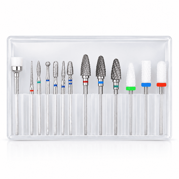 13PC Nail Drill Bits Set: 3pcs Tungsten Carbide Drill Bits | 3pcs Ceramic Efile Nail Drill Bits&6pcs Cuticle Drill Bits&1pcs Brush, 3/32 inch Nail Bits for Nail Drill