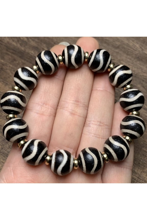 13PCS Amulet Bracelet 14MM Tibetan Style Old Agate Water Wave Grain Dzi Bead