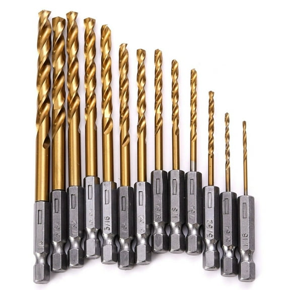 13PCS HSS-G M2 Twist Drill Bit Set Metal Titanium 1/16"-1/4" Hex Shank Bits Kit