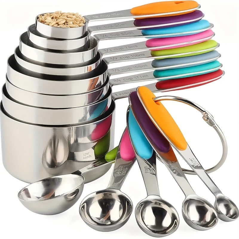 13PCS Measuring Cups & Spoons Set, 8 Stainless Steel Cups+5 Spoons for ...