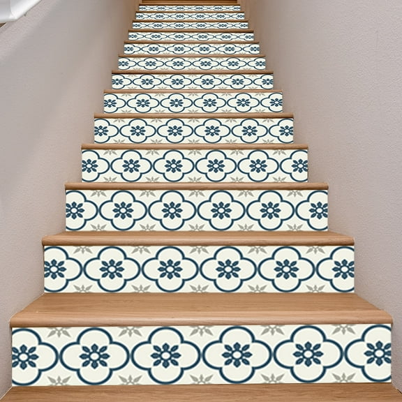 13PCS Moroccan Style Self-Adhesive Stair Riser Decals, Peel and Stick Staircase Stickers 39.37“x7.09” Vinyl Stickers Staircase Murals Decor for Steps