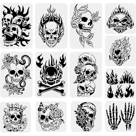 13PCS Pattern Drawing Stencils Flame Scary Template DIY