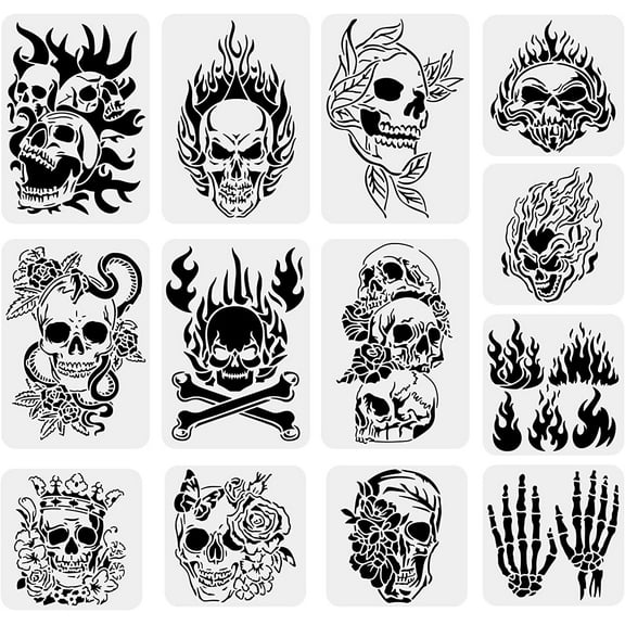 13PCS Pattern Drawing Stencils Flame Scary Template for Scrabooking Card Making Wall Floor Art Festival Decoration