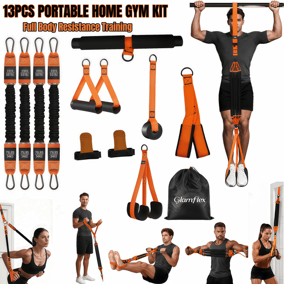 13PCS Portable Resistance Bands Set With Storage Bag,8-in-1 Foldable Pilates Board Set, Portable Home Workout Kit with Ab Balance Board, Multifunctional Fitness Equipment for Core Training and Full B