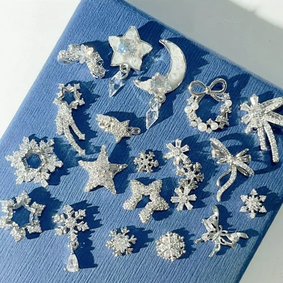 13PCS Snowflake Star Rhinestone Nail Charms Set 3D Alloy Zircon Crystal Decorations for Nail Art DIY Crafts