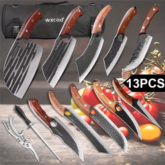 13PCS Stainless Steel Knife Sets for Kitchen Featuring Sharp Meat Cleaver Vegetable Chopper Fish Boning Knife Butcher Knife Sashimi Knife Multipurpose and Durable Kitchen Cutlery