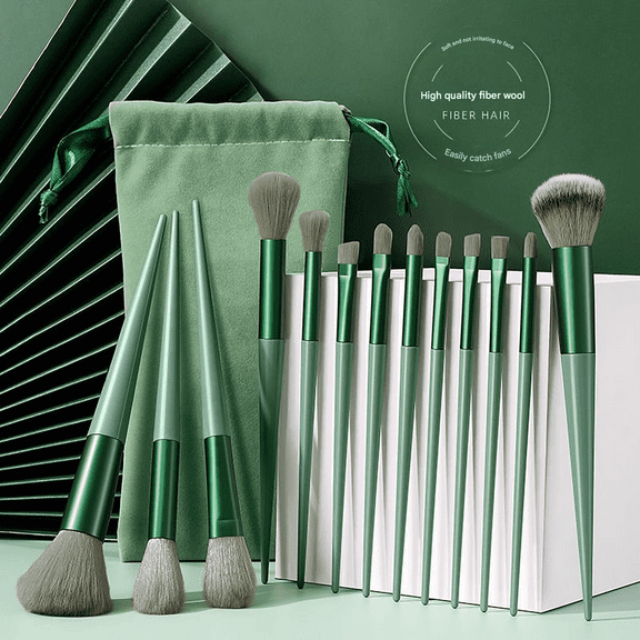 13PCS Teal Makeup Brush Set Full Kit Eyeshadow Blush Concealer Brushes Soft Bristle Beauty Tools Travel Halloween Christmas Gifts