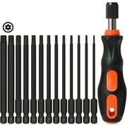 13PCS Torx Bit Set with Quick Release Bit Driver, Tamper Proof Torx Star Security Bit Set, Magnetic S2 Steel, 4 Long T5-T40