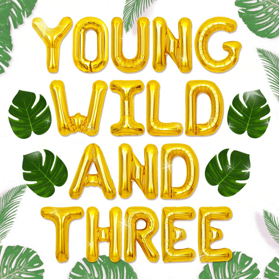 13PCS Young Wild and Three Balloon Young Wild and Three Banner Young Wild and Three Decorations for Boy Girl Third Birthday 3rd Birthday Balloon Decorations