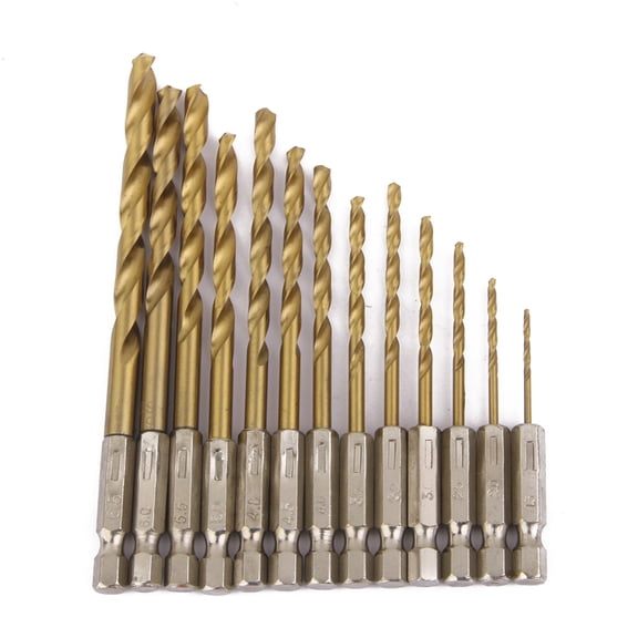 13PCs HSS DRILL BIT SET 1.5mm-6.5mm BITS TITANIUM COATED WITH 1/4" HEX SHANK
