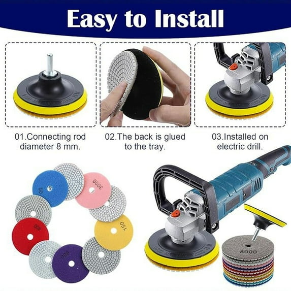 13Pc 4 Inch Diamond Polishing Pads Set With 5/8''-11 Backer Pad, 50-8000 Grit Pads For Granite Marble Concrete Stone Polishing, For Countertop Floor Tile Grinding Buffing