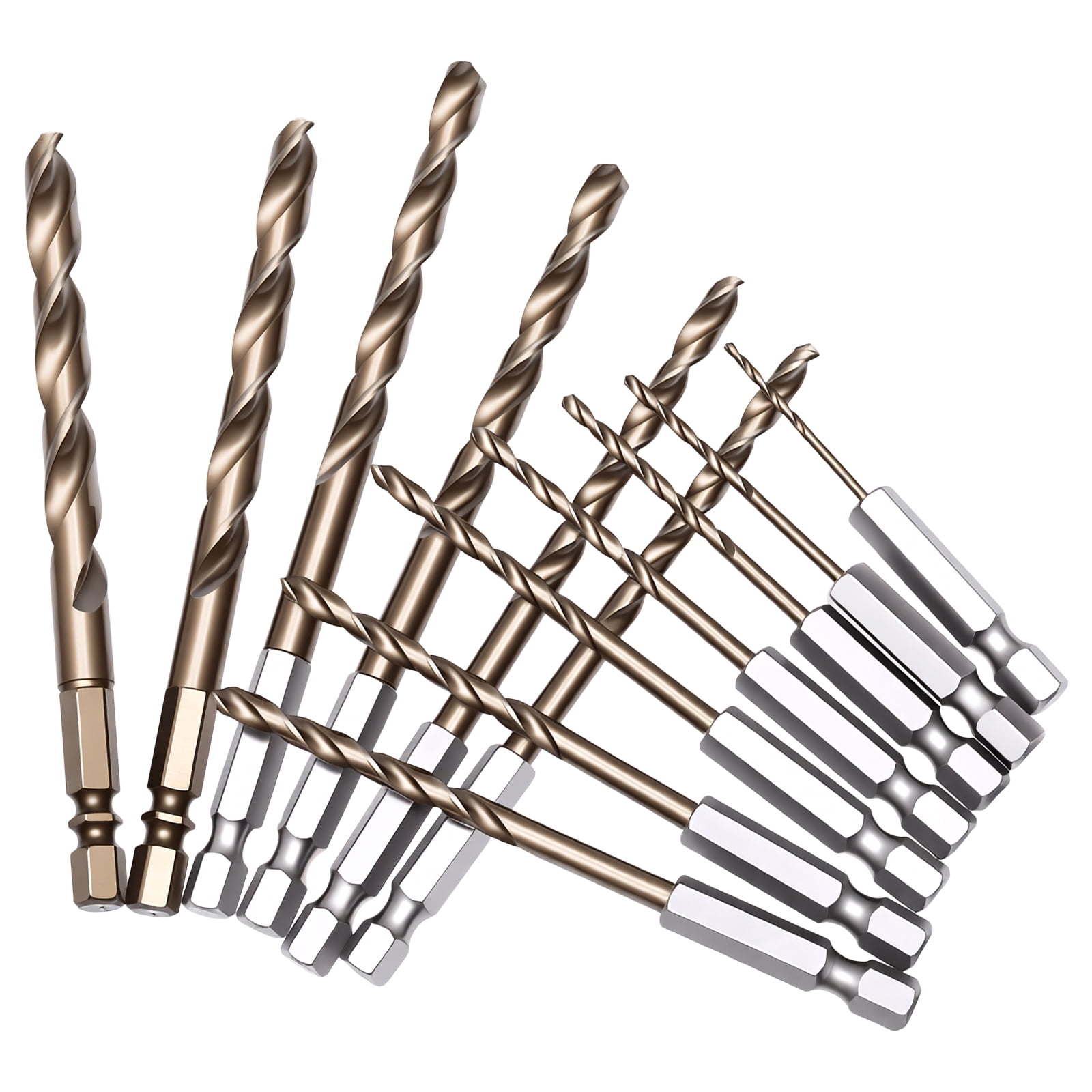 13PCS Titanium High Speed Steel Drill Bit Set, 1/4" Hex Shank Twist Drill Bits for Impact Driver, 1/16" to 1/4" Jobber Length Bit Set for Wood, Plastic, Aluminum, Copper and Stainless Steel