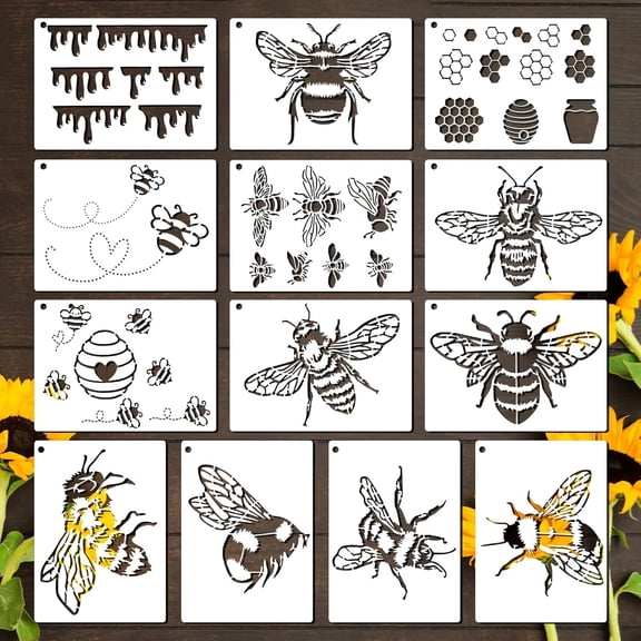 13Pcs Bee Stencil, Reusable Stencils for Painting, Honeycomb Stencil for DIY Crafts, Honeycomb Stencils for Painting on Wood, Fabric(5.6 4.1 inch)