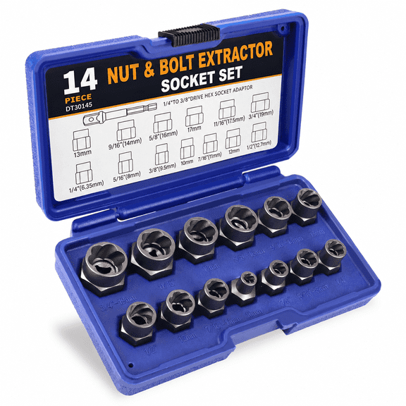 13Pcs CR-MO Steel Impact Bolt & Nut Remover Set,Rusted Nut Extractor Tool Set with Storage Case