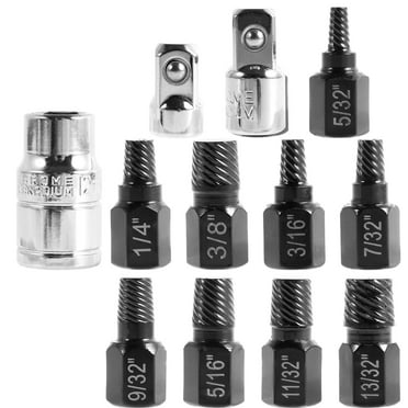 13Pcs Damaged Screw Extractor Set Broken Screw Remover Kit Easy Out Hex Bolt Stud Extractor Multi-Spline Screw Remover with Adapter 1/8-13/32inch for Removing Screw Bolt Stud