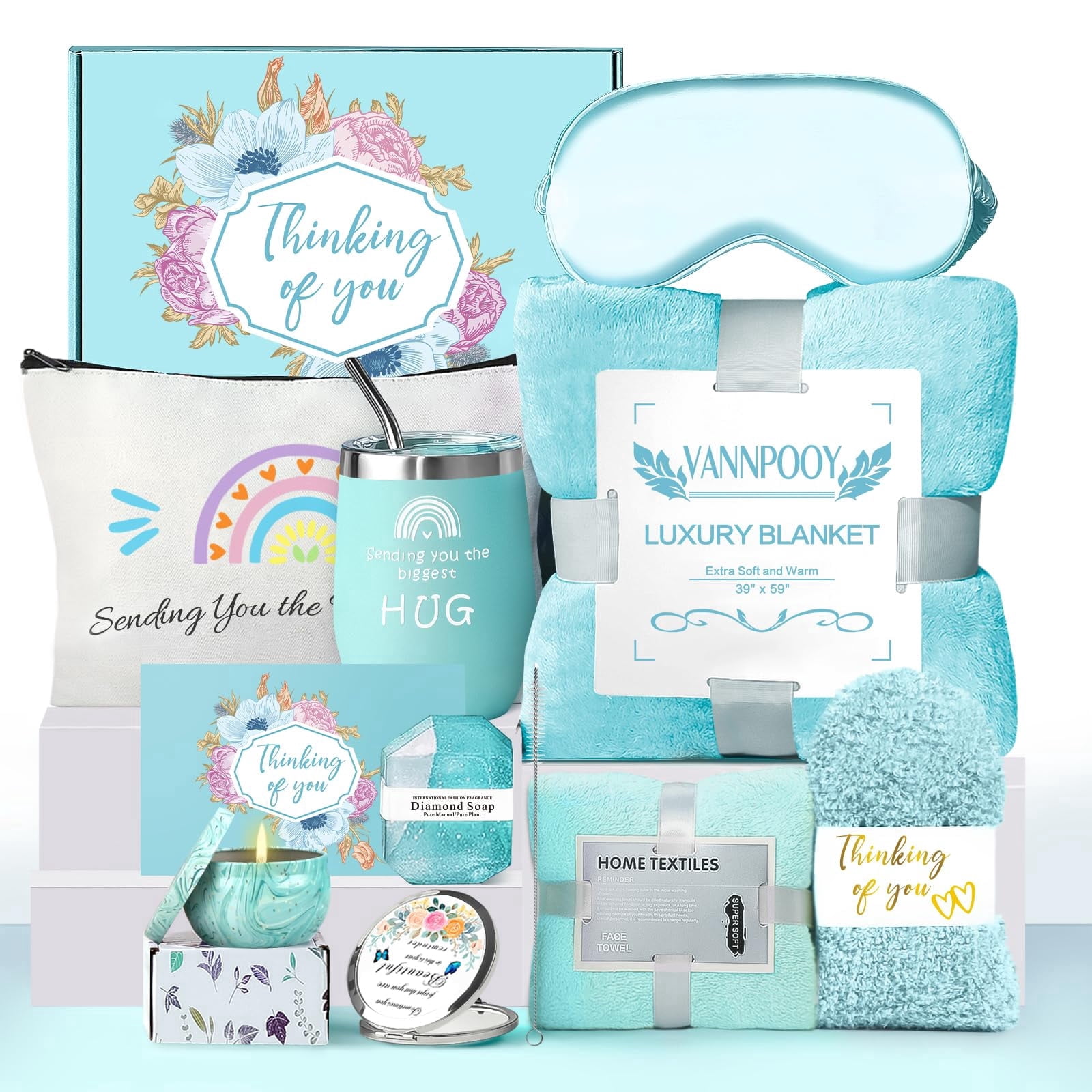 13Pcs Gift Basket for Women, Relaxing Spa Basket with Luxury Flannel Blanket and 40 oz Tumbler - Care Package for Her, Mom, Wife, Friends - Valentine's, Mother's Day, Christmas Birthday Gifts