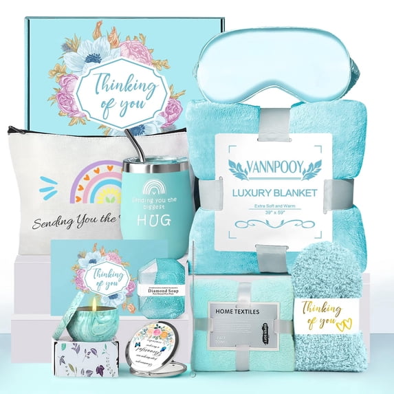 13Pcs Gift Basket for Women, Relaxing Spa Basket with Luxury Flannel Blanket and 40 oz Tumbler - Care Package for Her, Mom, Wife, Friends - Valentine's, Mother's Day, Christmas Birthday Gifts