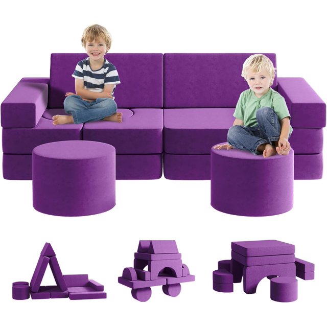 13Pcs Kids Couch, Linor Toddler Couch with 2 Ottomans, Modular Fold Out