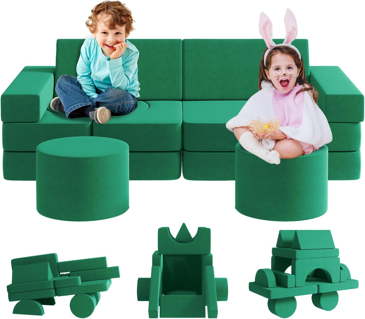 13Pcs Kids Couch, Linor Toddler Couch Kids Sofa, Kids Fold Out Couch