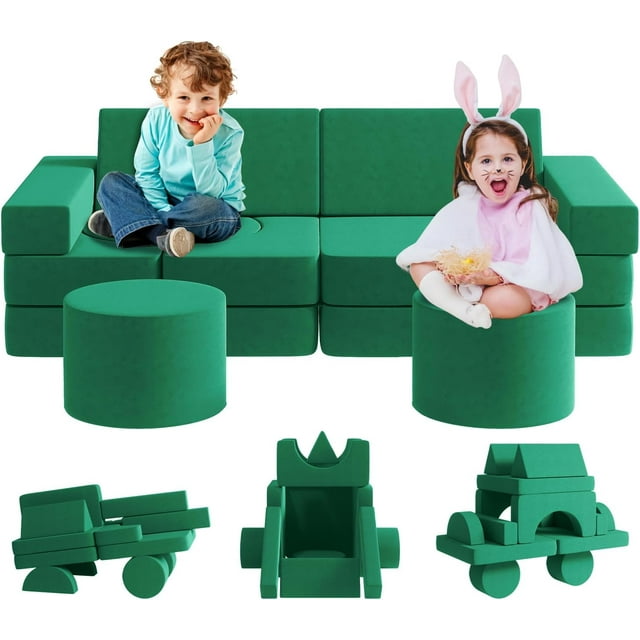 13Pcs Kids Couch, Linor Toddler Couch Kids Sofa, Kids Fold Out Couch