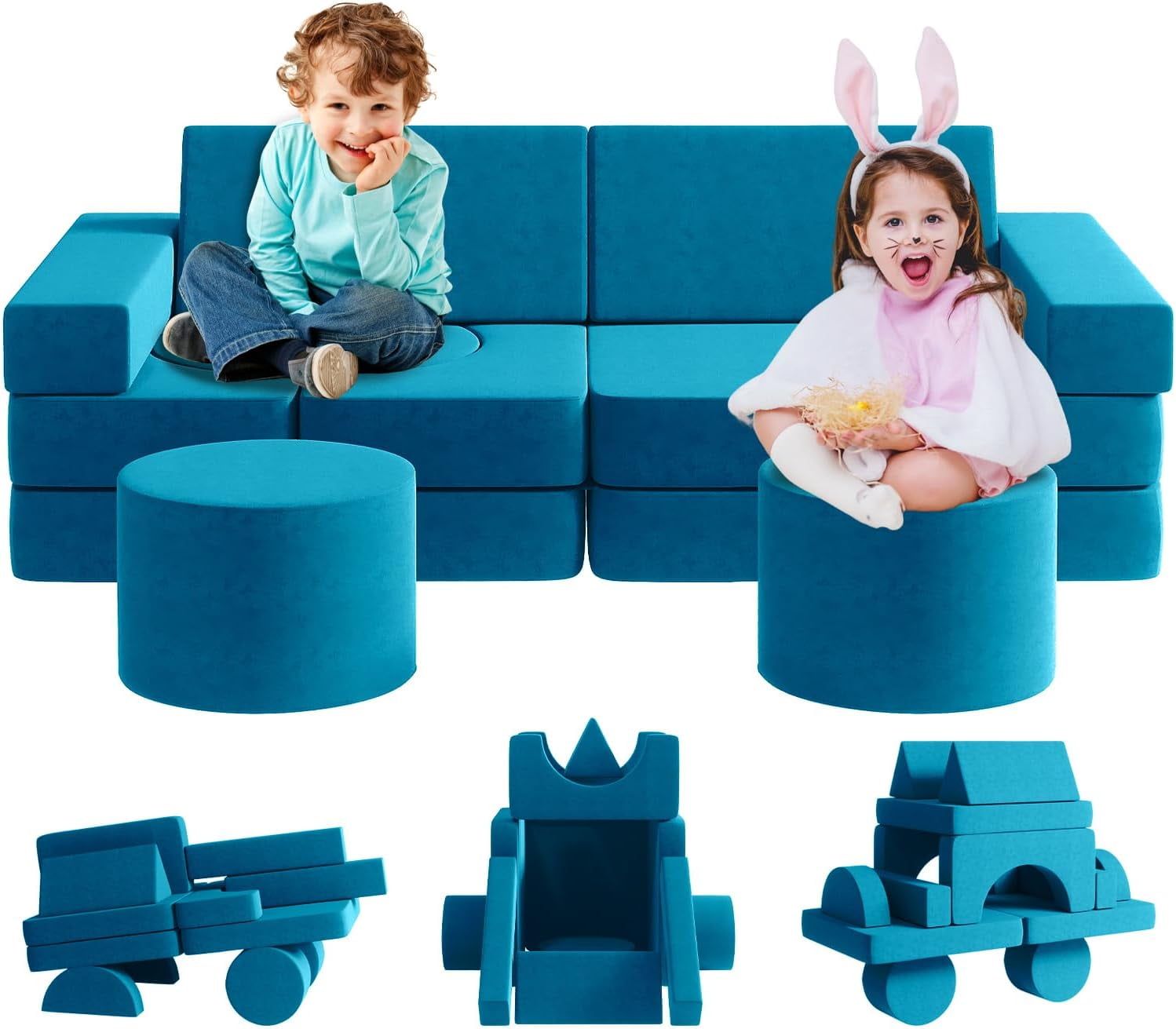Wanan 13Pcs Children's Friendly Customizable Kids Couch, Toddler Sofa