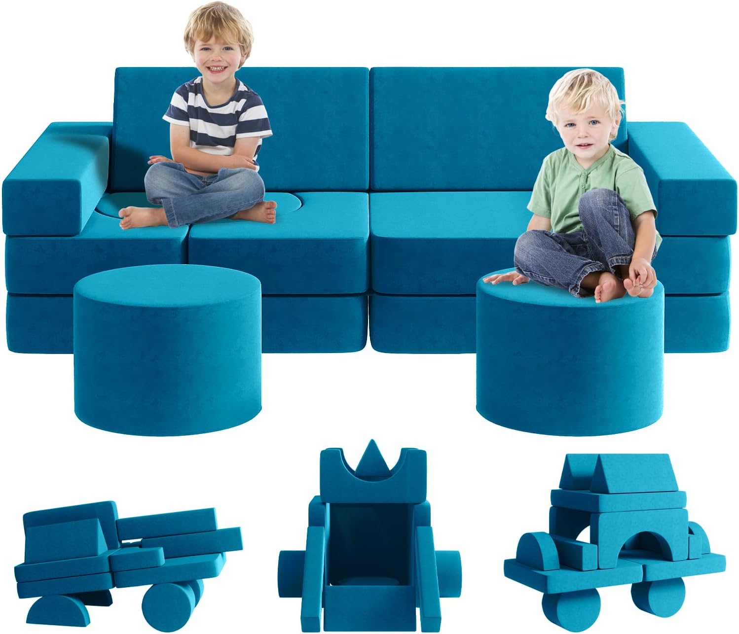 Kids Sofa Couch 10PCS, Linor Modular Toddler Couch for Playroom, Dutch