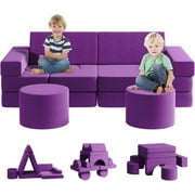 13Pcs Kids Sofa Couch with 2 Ottomans, Wanan Modular Toddler Couch, Kids Fold Out Couch for Playroom, Kids Couch for Playroom, Kids Play Sofa for Kids, Gray