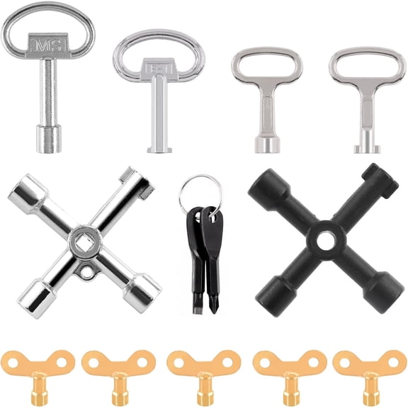13Pcs Multi-functional Utility Kit - Includes 4-Way Spanner, Square Keys, Water Tap & Faucet Keys for Radiators, Gas & Electric Meter Boxes