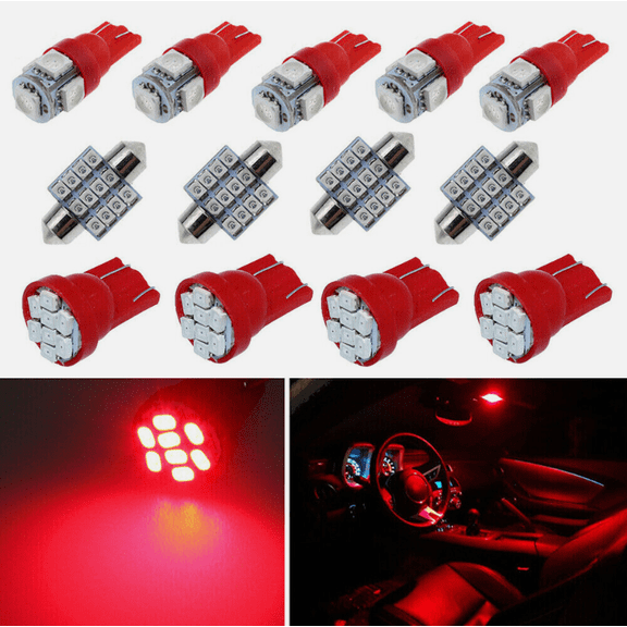 13Pcs Red LED Lights Car Interior Package Kit Dome Map License Plate Lamp Bulbs