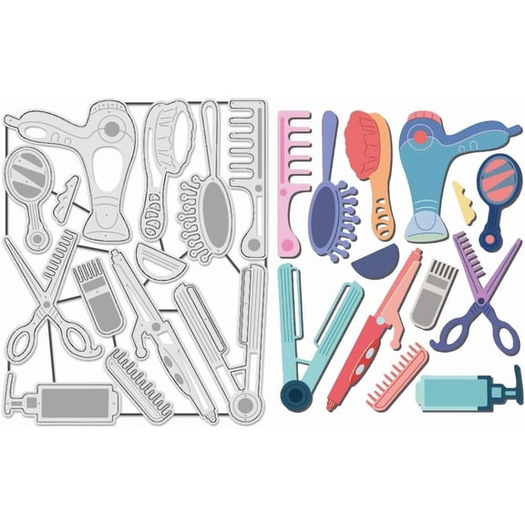 13Pcs/Set Hair Tool Cutting Dies for Card Making Barber Shop Tools Die Cuts Metal Cutting Die for DIY Scrapbooking Dies Stencil Embossing Paper Album Craft Decor 1pc