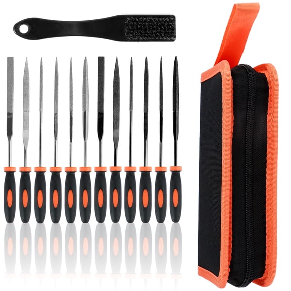 13Pcs Small File Set with Cleaning Brush Premium Mini Metal Diamond Needle File Kit Carbon Steel Jewelry Glass File Hand Tool Portable Wood Plastic File Kit for Metal Marble