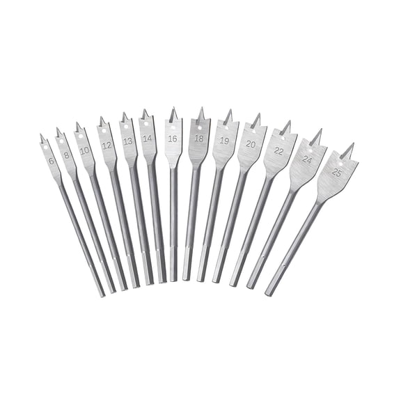 13Pcs Spade Drill Bit Set, 6-25mm Flat Wood Drill Bit Set for Woodworking Plastic Chipboard