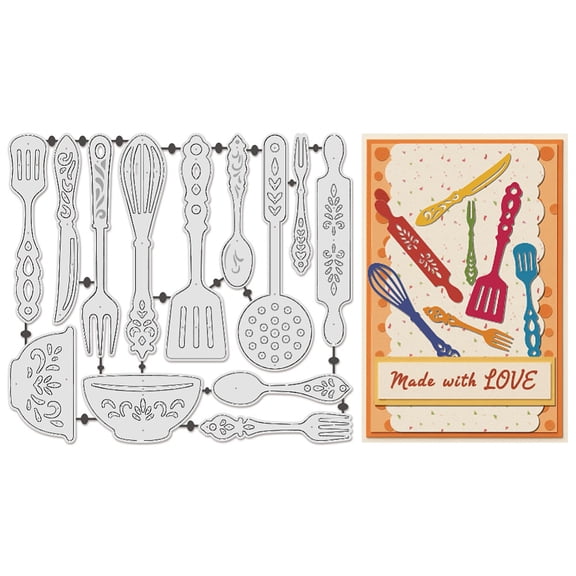 13Pcs Tableware Metal Cutting Dies for Card Making Paper Embossing Fork Spoon Die Cut Kit Stencils Templates Moulds Scrapbooking Tool