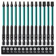 13Pcs Torx Bit Set, Star Screwdriver Bit Set, 1/4 Hex Drive Bits for DIY, Woodworking, Automotive, S2 Chrome Vanadium Steel, Corrosion Resistant, T7-T40, 100mm