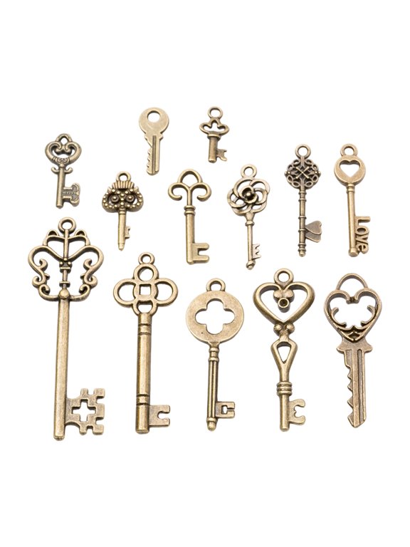 13Pcs Vintages Style Metal Key Accessories Random Charms Pendants for Key Management Decorative Ornament Perfect Gift