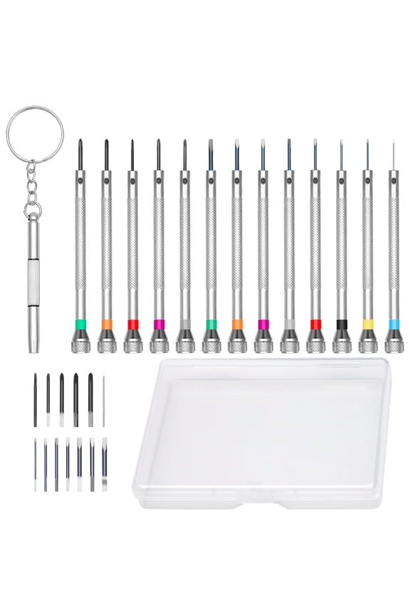 13Pcs Watch Screwdriver Set with Replaceable Head 0.6-2.0 mm High Precision Watch Repair Kit for Jewelry Work Glasses Repair