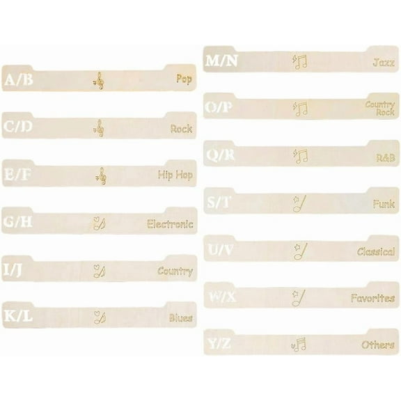 13Pcs Wood Vinyl Record Dividers DVD CD A-Z Alabet Dividers Alabetical Organizer Vinyl Record Alabet Separators Letter A~Z Organizer for Album Media Book Shelf Storage
