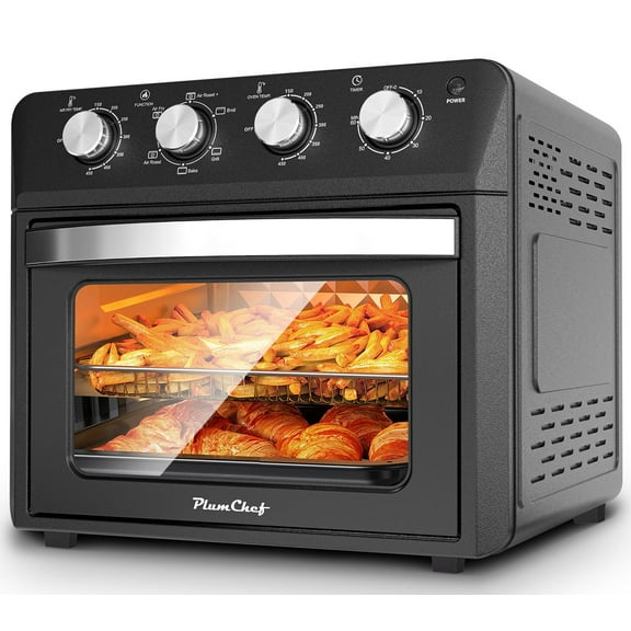 Plum Chef 27.5QT Air Fryer Toaster Oven Combo, Extra Large 7-in-1 Countertop Oven with Bake, Broil, Roast, Toast, Healthy Air Fry Function, 1600W, Digital Controls & 60-Min Timer, Black
