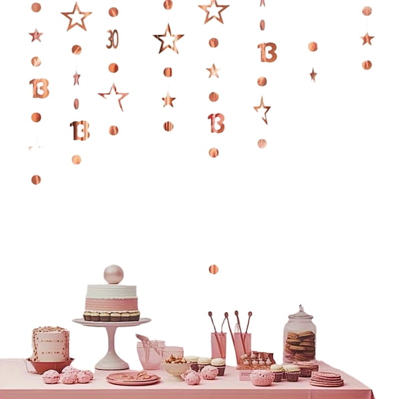 13Th Birthday Decorations Rose Gold Star Garland Streamers Hanging Wall Decor Teen Birthday Party Supplies One Size Gold