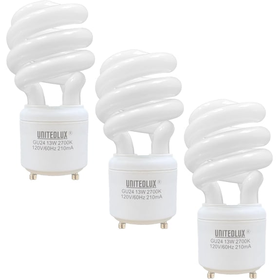 13Watt T2 Spiral CFL GU24 2 Prong Light Bulb Base 2700K 900lm 120v 60Hz ...