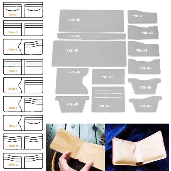 13X Clear Acrylic Wallet Pattern Stencil Template Drawings Set Leather Hand Craft DIY Tool