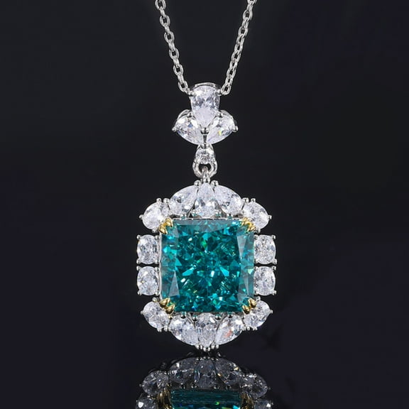 13X13MM Square Radiant Cut Green/Yellow Necklace for Women Huge CZ Simulated 925 Sterling Silver Diamond Pendant Necklace for Wife Girlfriend Mom