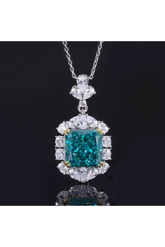13X13MM Square Radiant Cut Green/Yellow Necklace for Women Huge CZ Simulated 925 Sterling Silver Diamond Pendant Necklace for Wife Girlfriend Mom