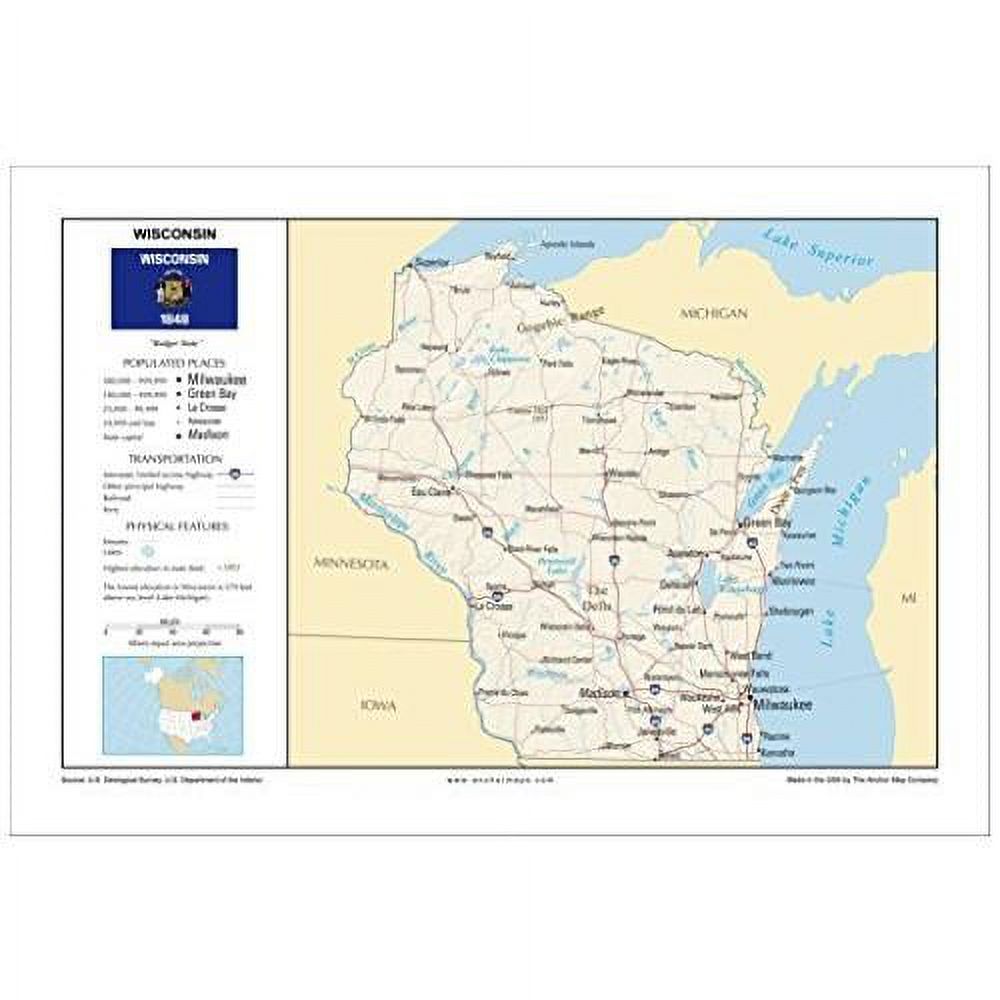 13X19 Wisconsin General Reference Wall Map Anchor Maps Foundational